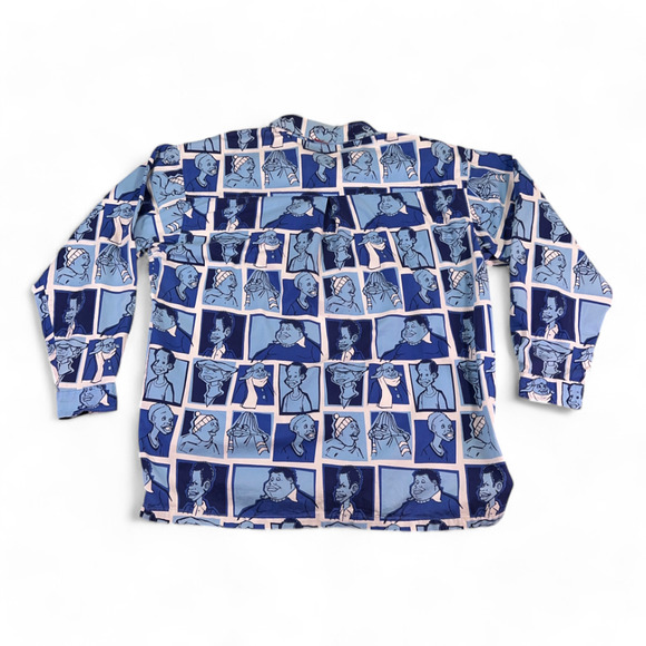 Vintage Platinum Fubu Shirt Adult 3XL Blue Fat Albert Allover 90s Y2K Hip Hop - Picture 2 of 14